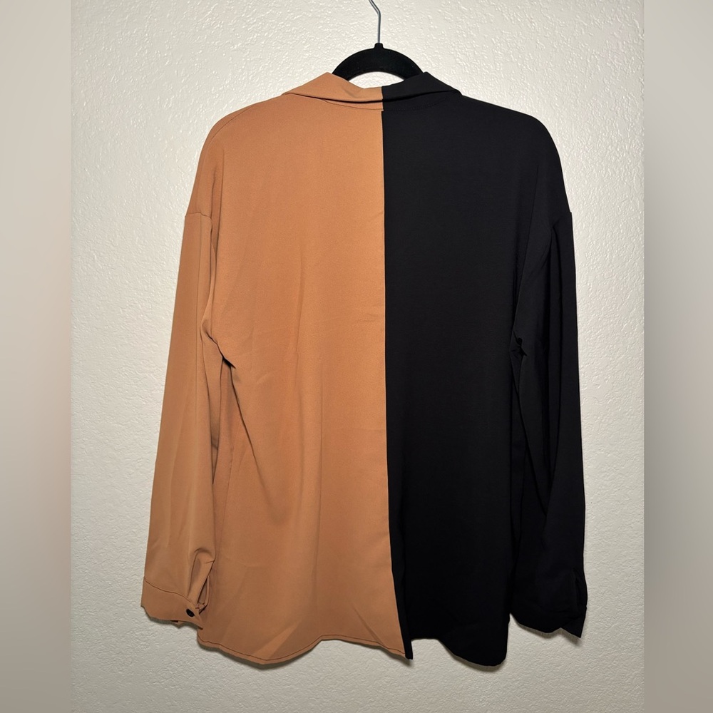 Two Tone Lapel Collar Patched Pocket Shirt - Picture 4 of 5